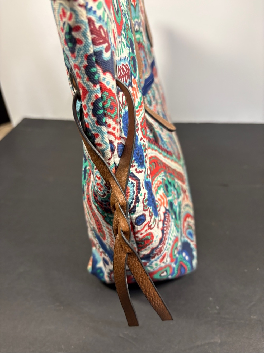 Croft & Barrow Bohemian Paisley Canvas Tote/Shoulder Bag with faux Leather Trim - Picture 14 of 16